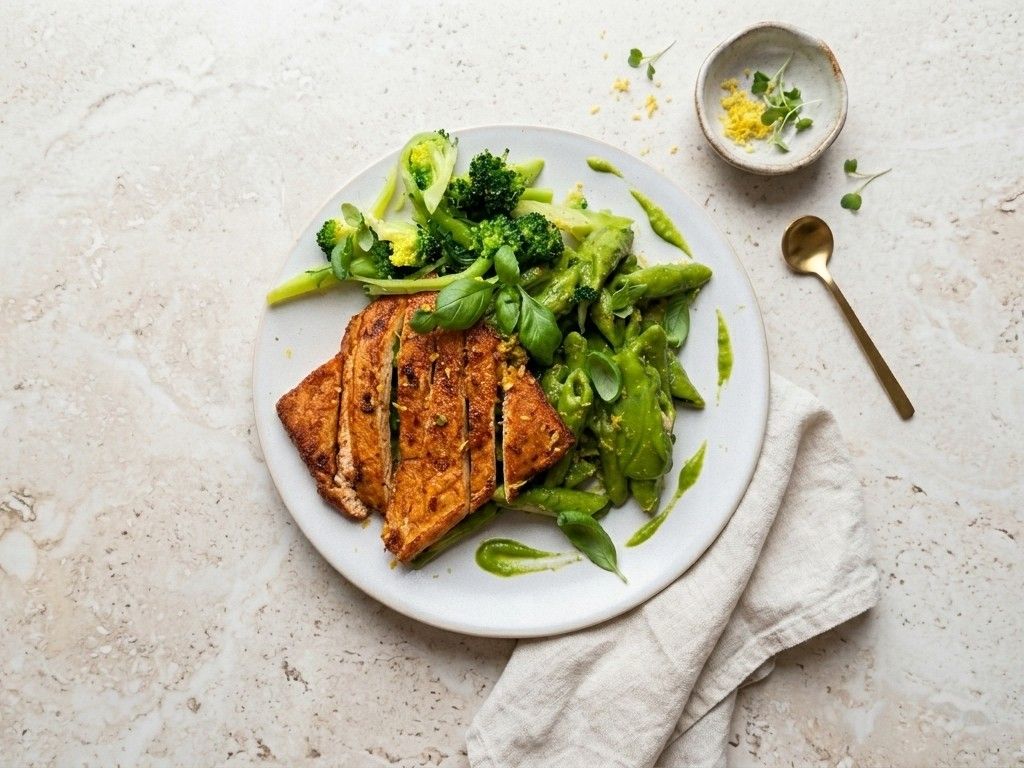 Tofu "kura" so špenátovou omáčkou