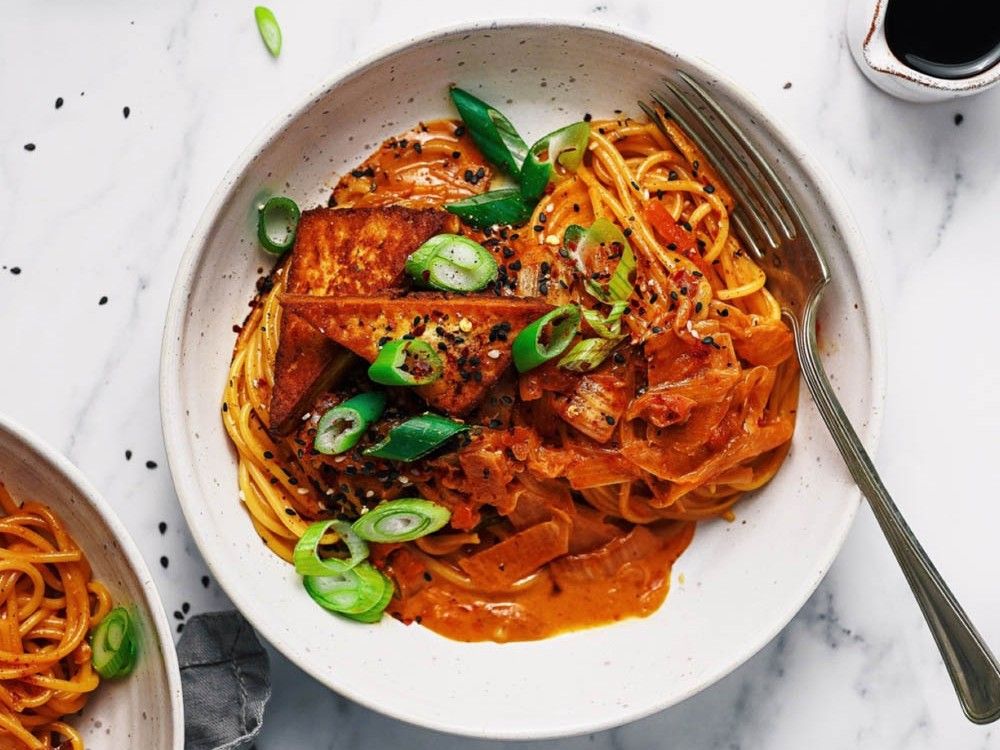 Krémové kimchi špagety s tofu