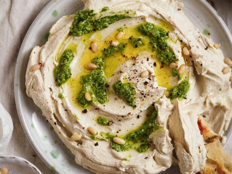 Hummus with Basil Pesto