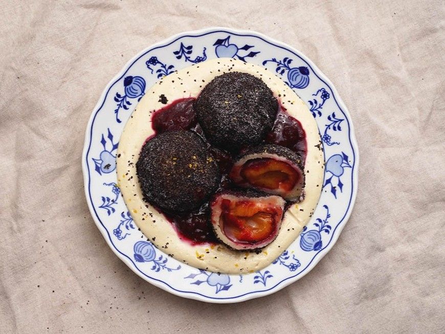 Plum Dumplings with Poppy Seeds and Tofu Quark