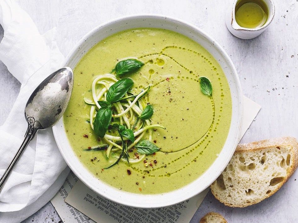 Zucchini Basil Soup with White Tofu