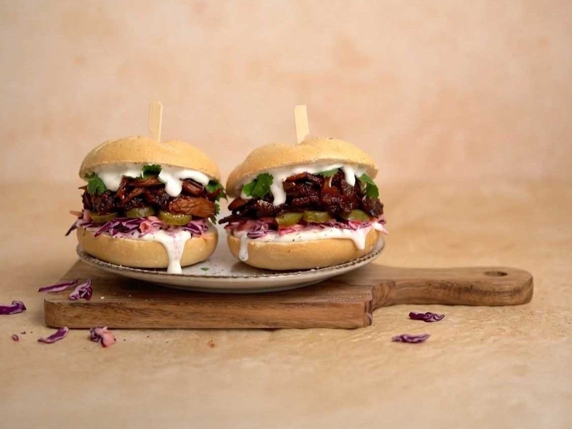 Pulled Oyster Mushroom Sandwich with Coleslaw Salad