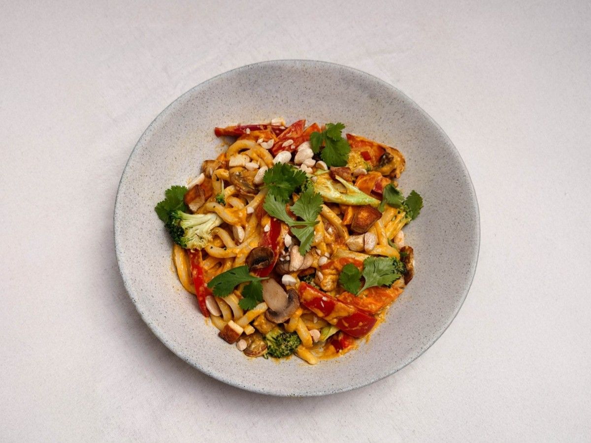 Peanut Curry Udon Noodles with Tofu