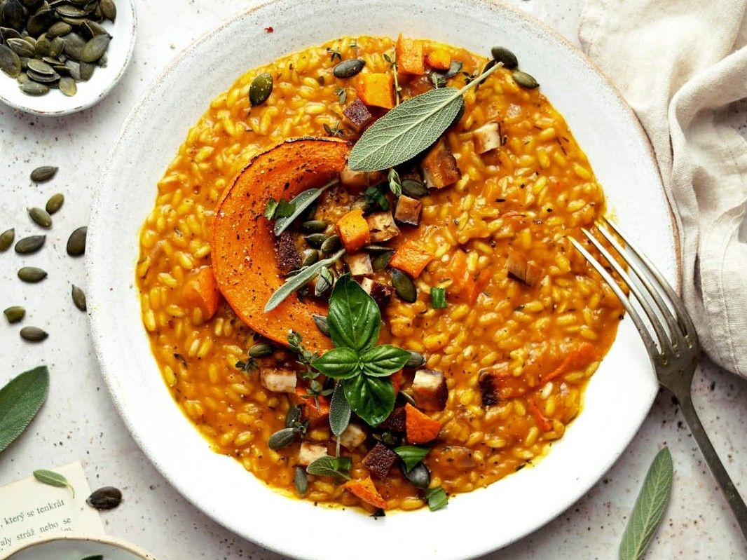 Roasted Hokkaido Pumpkin Risotto with Smoked Tofu