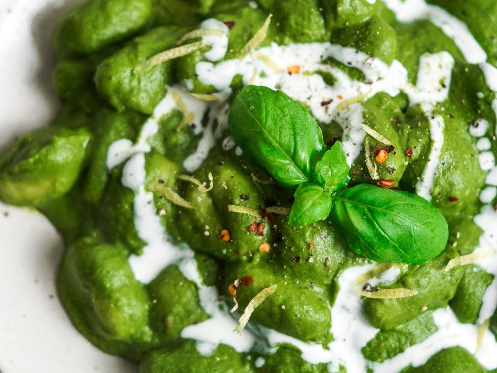 Spinach Gnocchi with White Bean Sauce
