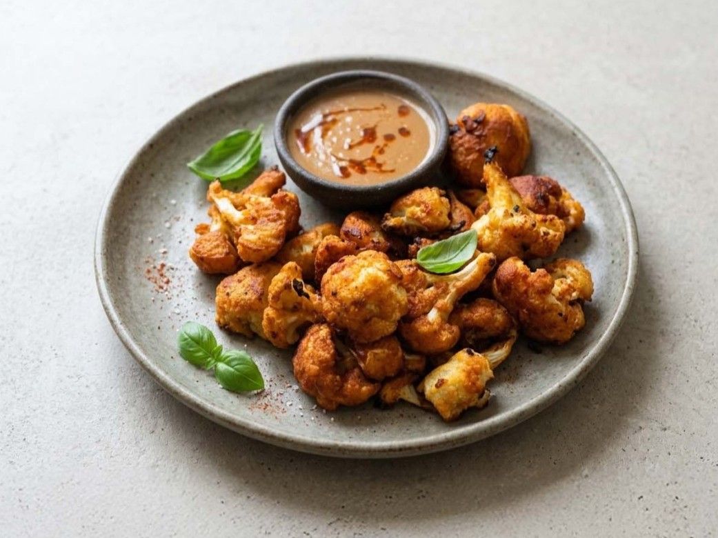 Chili Cauliflower Wings with Peanut Sauce